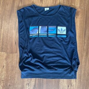Adidas Black Sleeveless Top with Blue Graphic